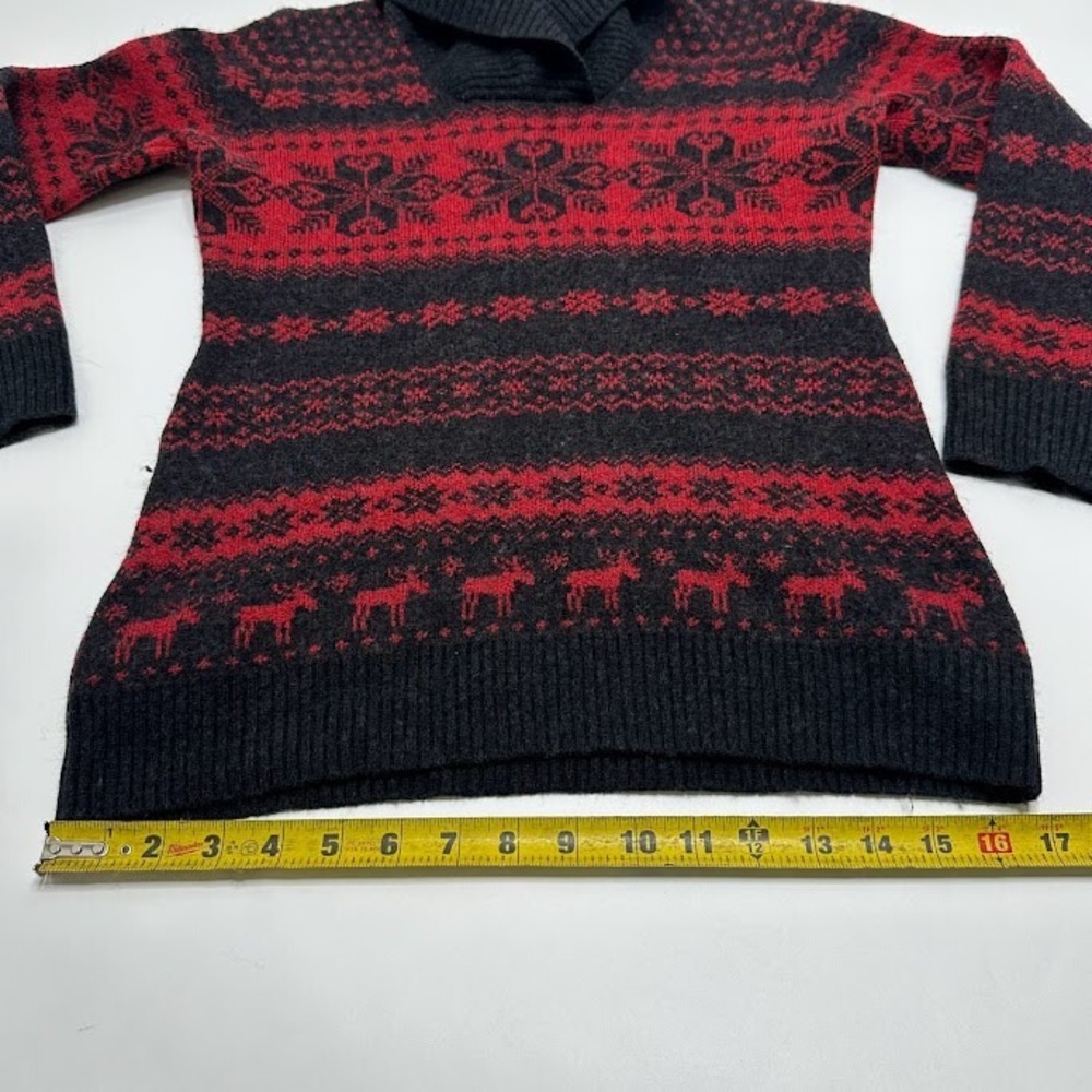 Krimson Klover Sweater Girls L Large 100% Merino Wool Red Black Moose Snowflake - Picture 4 of 8